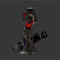 Mechanical Warrior Game Movie Character With Red Black Armor And Large Weapon