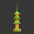 Traditional Five Tiered Tower With Intricate Carved Eaves And Elegant Design