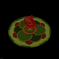 Tech Exhibition Hall Featuring Circular Platform With Green Red Design And Central Red Spiral Structure