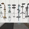Various Shower Head Types In Modern Bathroom Design With Different Wall Mounted Styles 3d model
