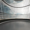 Cultural Center Interior With Circular Hall Curved Glass Walls Sleek Black Floor And City View