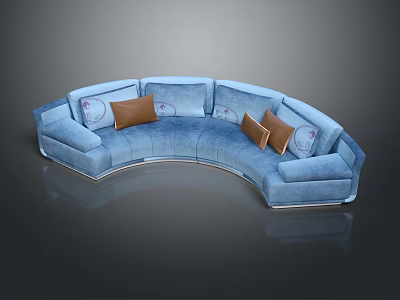 Curved Blue Sectional Sofa with Brown Cushions Modern Upholstered Living Room Furniture Design 3d model