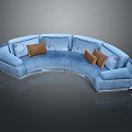 Curved Blue Sectional Sofa with Brown Cushions Modern Upholstered Living Room Furniture Design