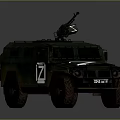 Machine Gun Weapon Mounted On Green Armored Military Vehicle With Z Markings And Worn Appearance