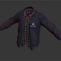Blue Leather Jacket with Plaid Shirt and STAYHUB Logo Casual Fashionable Outerwear