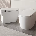Two White Smart Toilets in Modern Bathroom with Gray Floor and Light Colored Wall