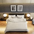 Modern background double bed background wall chandelier combination 3d model