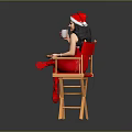 Woman In Santa Hat On Director's Chair With Red Stockings Holding Drink And Food Plate