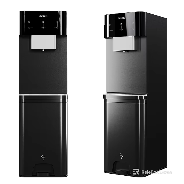 Black and Silver Vertical Water Dispensers With Modern Design And Storage Compartments 3d model 