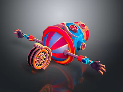 Vibrant Mechanical Motorcycle Featuring Circular Components And Unique Wheel Design With Mechanical Arms 3d model