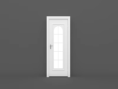 White Hinged Door with Arched Glass Grid Design and Silver Handle 3d model