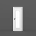 White Hinged Door with Arched Glass Grid Design and Silver Handle