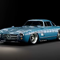 Blue Classic Mercedes Benz Sports Car With Shiny Exterior And Vintage Design Features