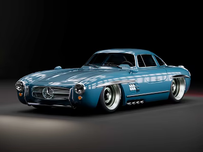 Blue Classic Mercedes Benz Sports Car With Shiny Exterior And Vintage Design Features 3d model