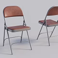 Modern Foldable Dining Chairs With Brown Leather Seat And Metal Frame