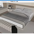Modern Style Double Bed With Gray White Bedding Nightstand Bench Wooden Floor Natural Light