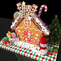 Christmas Gingerbread House Scene With Snowman Trees Gifts And Candy Canes