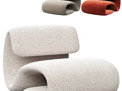Modern Single Sofa With Curved Design Soft Upholstery In Gray And Orange For Living Room 3d model