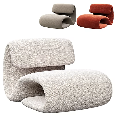 Modern Single Sofa With Curved Design Soft Upholstery In Gray And Orange For Living Room 3d model
