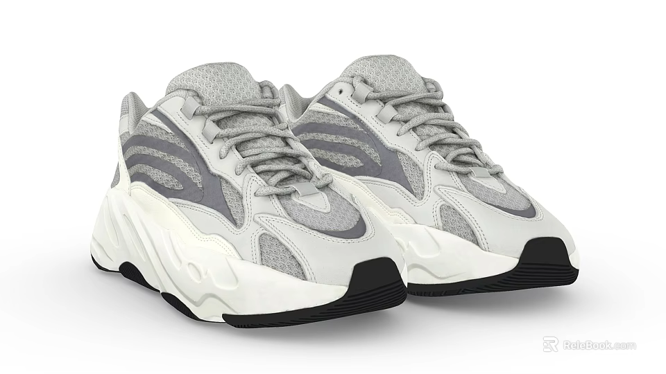 Gray And White Modern Casual Sneakers With Black Sole And Streamlined Design For Everyday Wear 3d model 