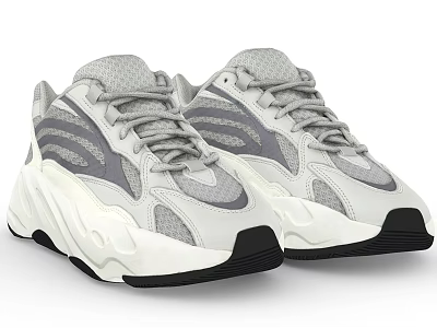 Gray And White Modern Casual Sneakers With Black Sole And Streamlined Design For Everyday Wear 3d model