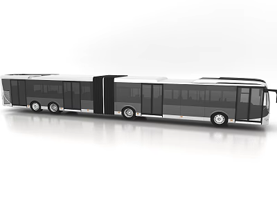 Modern Articulated Bus Featuring Black White Exterior Large Windows And Sleek Design 3d model