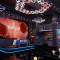 Modern Bar Interior with Large LED Screen Stage and Neon Lighting Decor 3d model