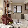 Warm Mid Century Living Dining Room Interior Design With Cat Tree And Comfortable Lounge Chair