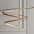 Modern Elegant Spiral Gold Metal Chandelier In Minimalist Interior With Striped Wall
