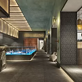 Modern Restaurant Interior With Gold Pendant Lights Round Tables And Green Walls
