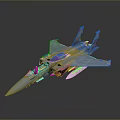 Silver Military Fighter Jet Aircraft With Wings Tail Fins And Mounted Weapons On Gray Background