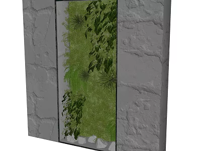 Natural Green Plant Wall With Vertical Garden And Stone Wall Background 3d model