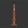 Red Multi Layered Architectural Tower With Circular Base And Top Platform