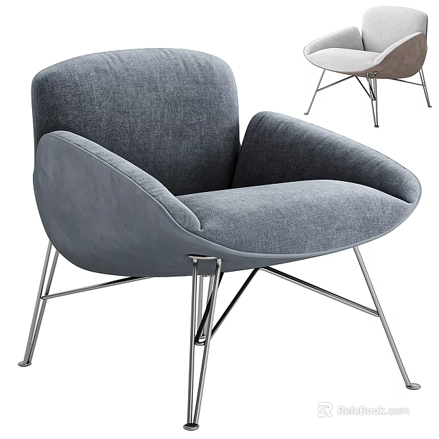 Modern Gray Fabric Single Sofa With Curved Arms And Metal Legs Interior Design 3d model 
