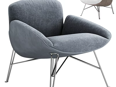 Modern Gray Fabric Single Sofa With Curved Arms And Metal Legs Interior Design 3d model