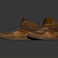 Stylish Brown and Orange High Top Shoes with Patterned Upper and Laces 3d model