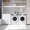 Modern Bathroom Cabinet Rack With Sink Washing Machine Dryer Shelf And Marble Floor
