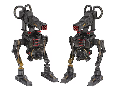 Smart Machines Two Mechanical Dogs With Red Eyes Black And Brown Industrial Style Structure 3d model