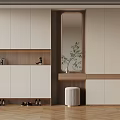 Modern Entryway Design With White Cabinets Wooden Elements Mirror And Decorations