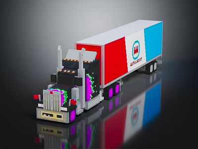 Electric Toy Truck Building Block Style With Colorful Container Red Blue White And Purple Wheels 3d model
