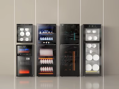 Modern Black Glass Door Kitchen Appliances With Storage For Dishes And Bottles 3d model