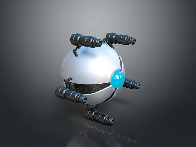 Mechanical Sphere Device With Black Robotic Arms Blue Orb And Metallic Surface 3d model