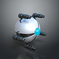 Mechanical Sphere Device With Black Robotic Arms Blue Orb And Metallic Surface 3d model