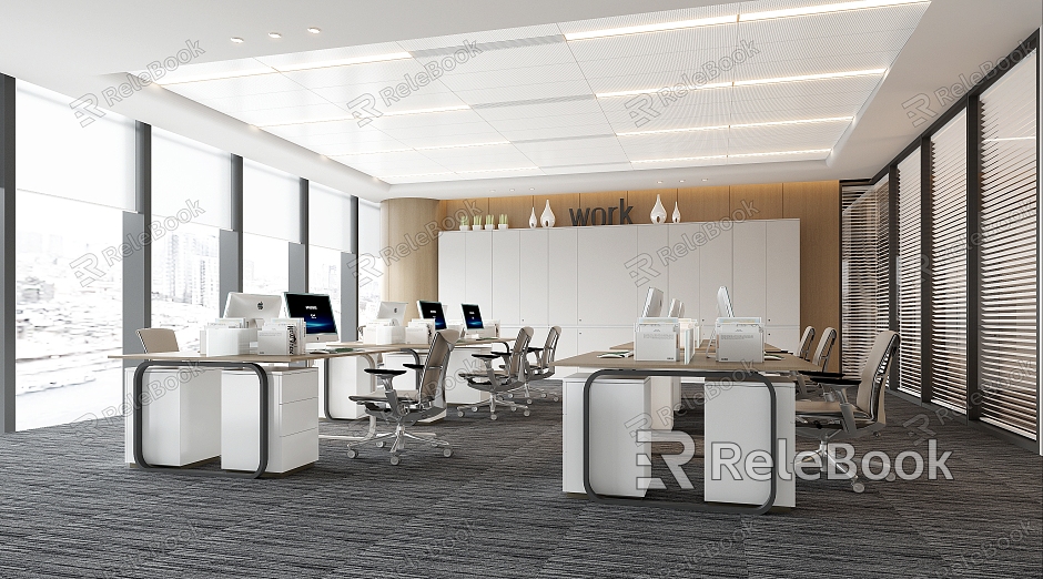 Office Office area Public area Office desk and chair Perforated aluminum ceiling model