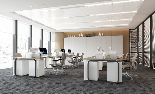 Office area Public area Office desk and chair Perforated aluminum ceiling 3d model