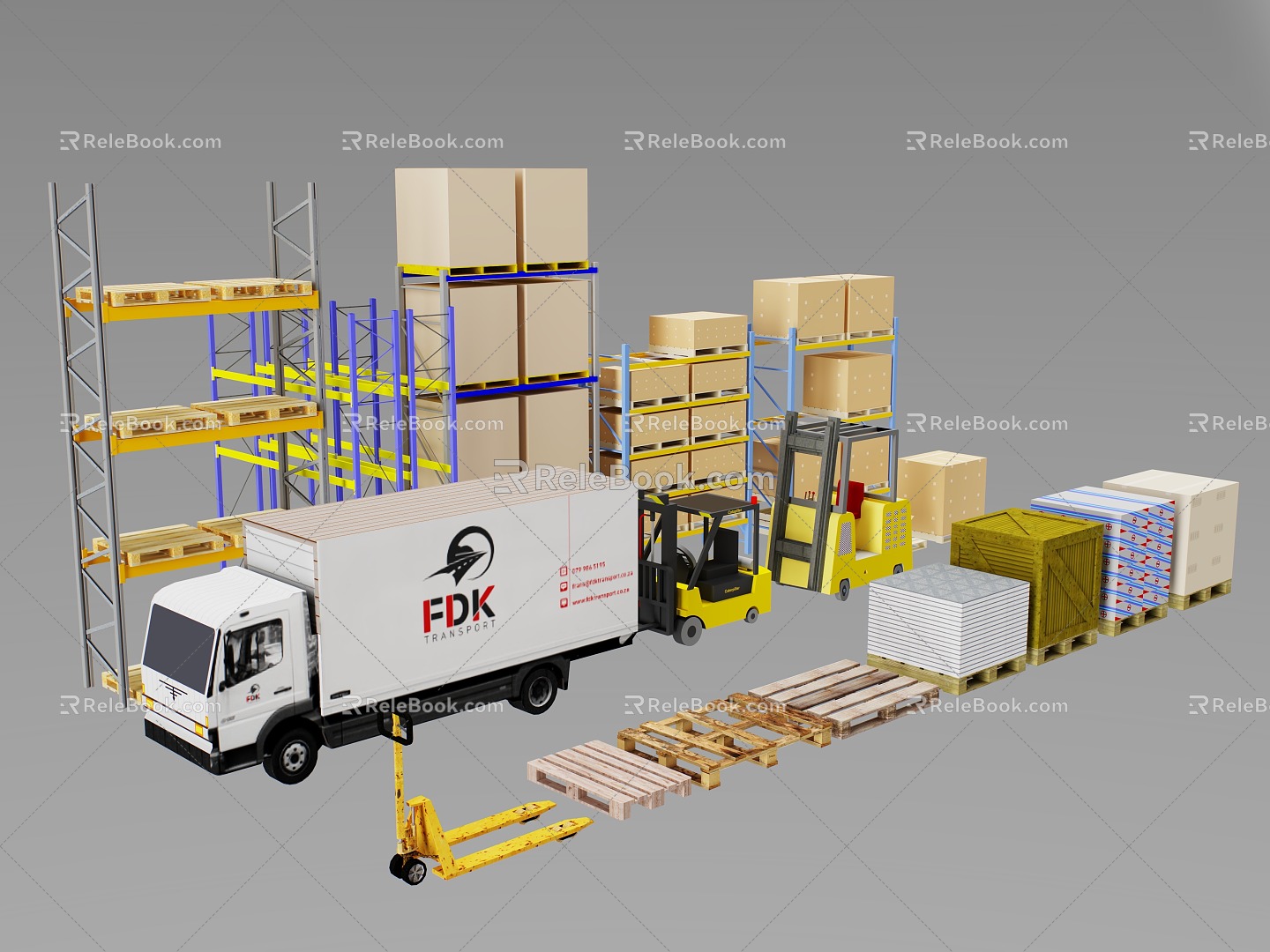 Logistics transportation cargo rack rack cart logistics center forklift wooden rack truck freight center model