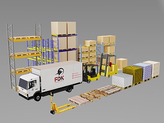 Logistics transportation cargo rack cart logistics center forklift wooden rack truck freight center 3d model