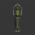 Futuristic Caustic Rocket Launcher With Green Glowing Panels Metallic Body And Yellow Accents