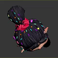 Game Movie Character With Purple Hair Pink Accessories Teal Hoodie And Smiling Waving Pose