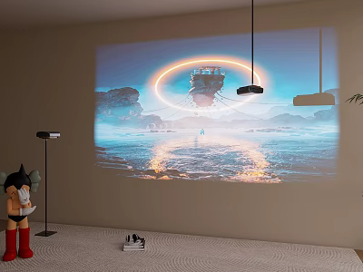 Projection Monitoring System Displays Sci Fi Scene In Living Room 3d model